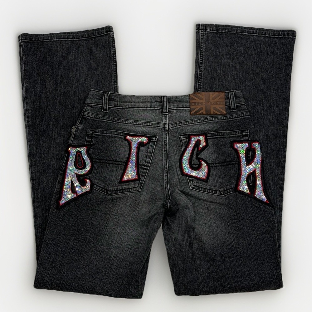 RARE‎ VTG John Richmond Embellished Sequin Bling RICH Jeans Flare Y2K Size 28